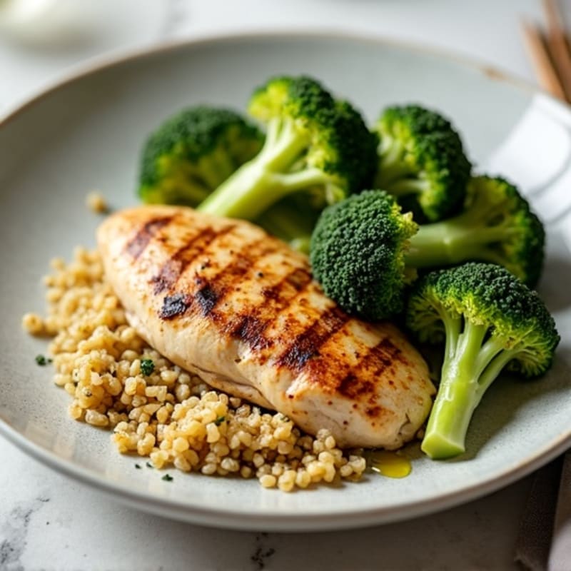 Grilled Chicken Breast with Roasted Broccoli and Quinoa