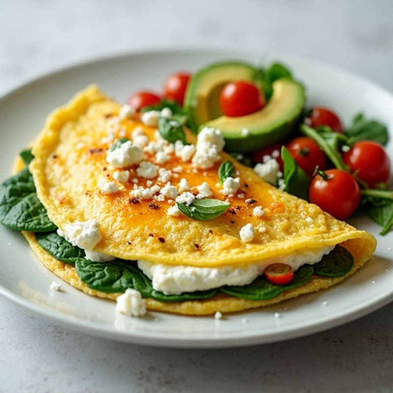 Egg White Spinach Omelet with Cottage Cheese, Cherry Tomatoes & Avocado