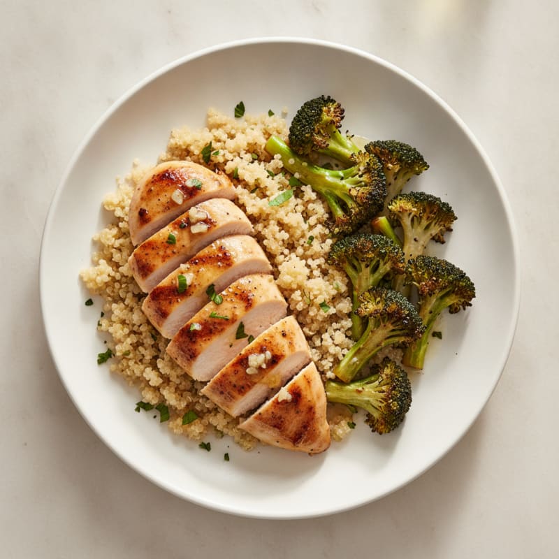 Grilled Chicken Breast with Quinoa and Roasted Broccoli