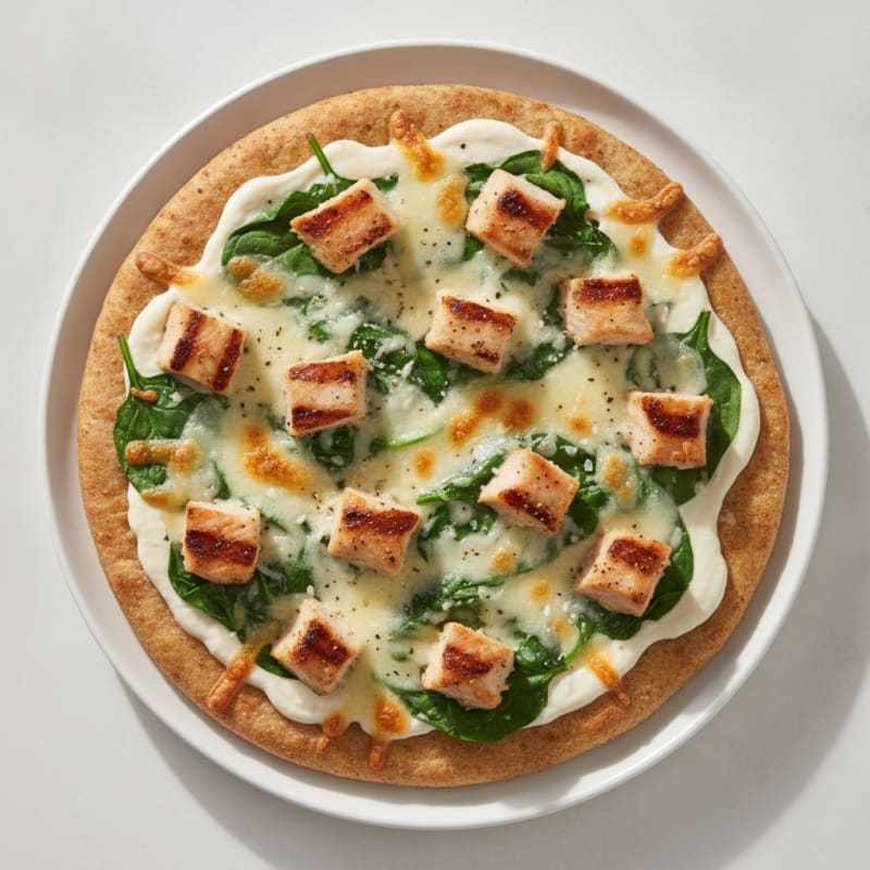 Chicken Alfredo Flatbread with Spinach