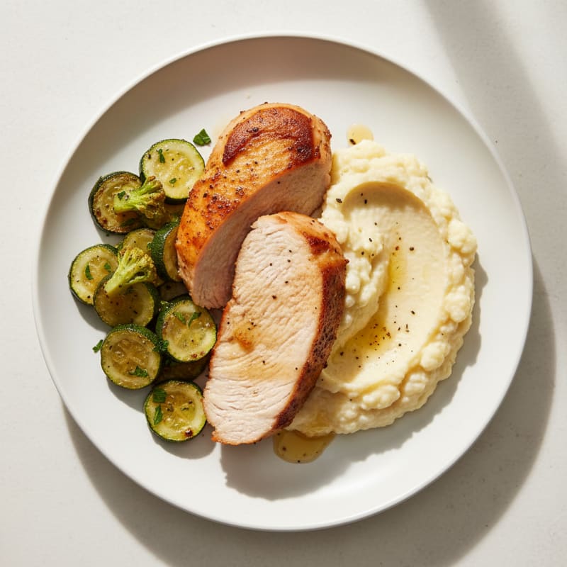 Seared Turkey Breast with Roasted Zucchini and Cauliflower Mash