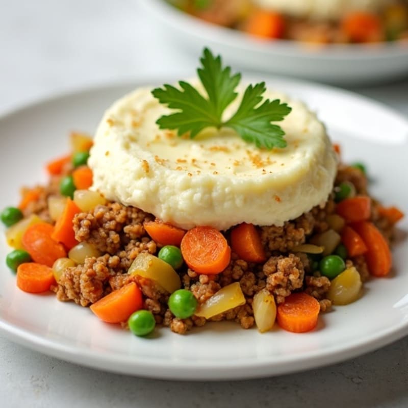 Lean Ground Turkey and Vegetable Shepherd's Pie with Creamy Cauliflower Topping