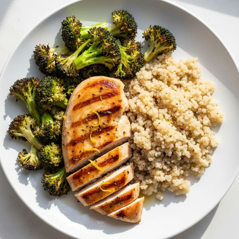 Grilled Chicken Breast with Roasted Broccoli and Quinoa