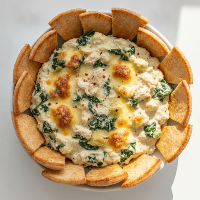 Baked Spinach Artichoke Dip with Toasted Pita