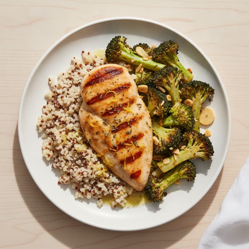 Grilled Chicken Breast with Quinoa and Roasted Broccoli