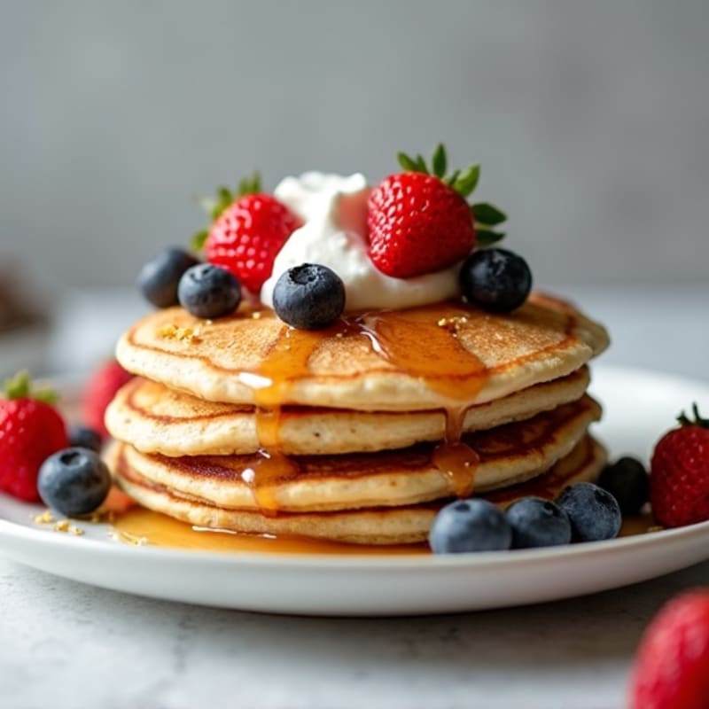 Fluffy Protein Pancakes with Greek Yogurt and Berries