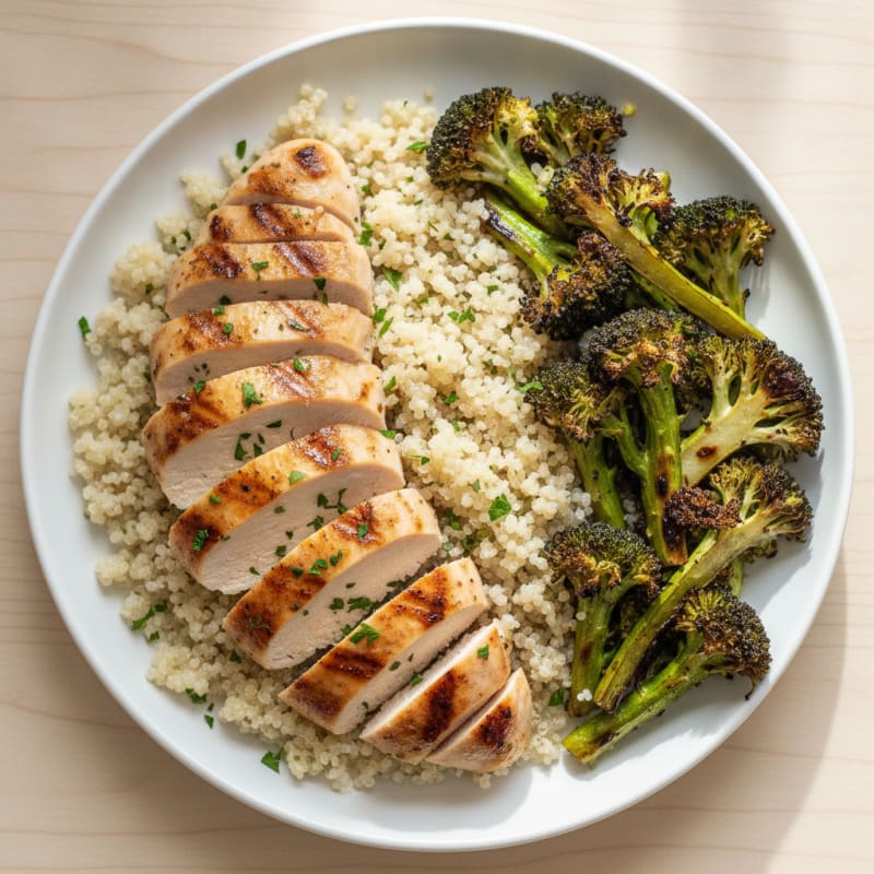 Grilled Chicken Breast with Quinoa and Roasted Broccoli