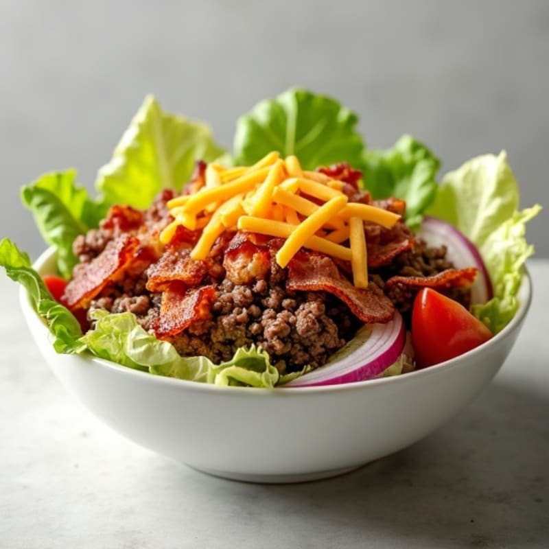 Lean Beef Burger Bowl with Crispy Bacon and Creamy Cheddar