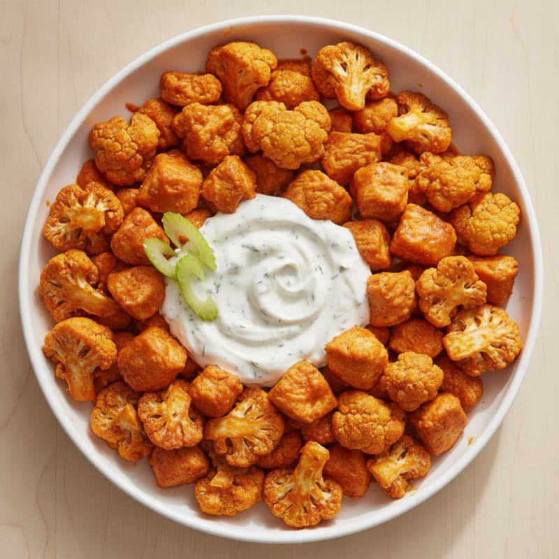 Buffalo Cauliflower and Chicken Bites with Ranch Dip