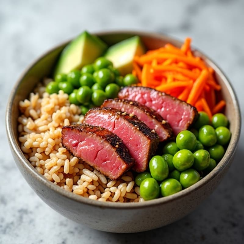 Sesame Ginger Tuna Rice Bowl with Creamy Avocado and Crisp Vegetables