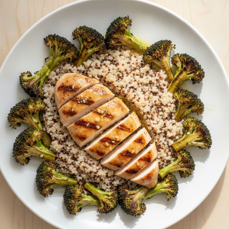 Grilled Chicken Breast with Quinoa and Roasted Broccoli
