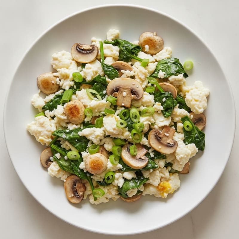 Egg White Spinach Scramble with Sautéed Mushrooms