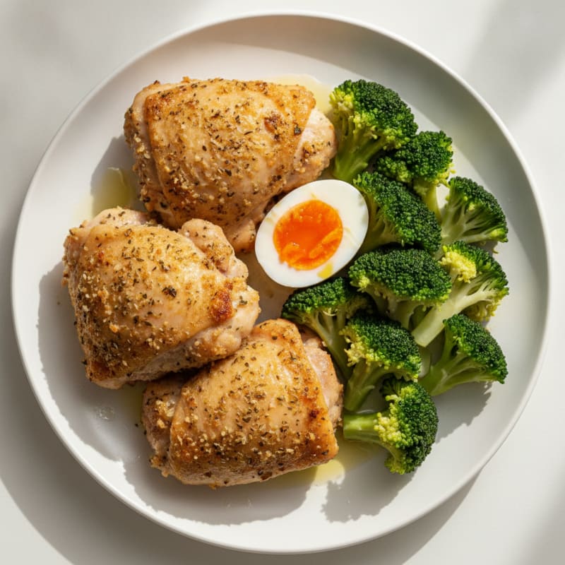 Oven-Baked Herb Chicken Thighs with Steamed Broccoli