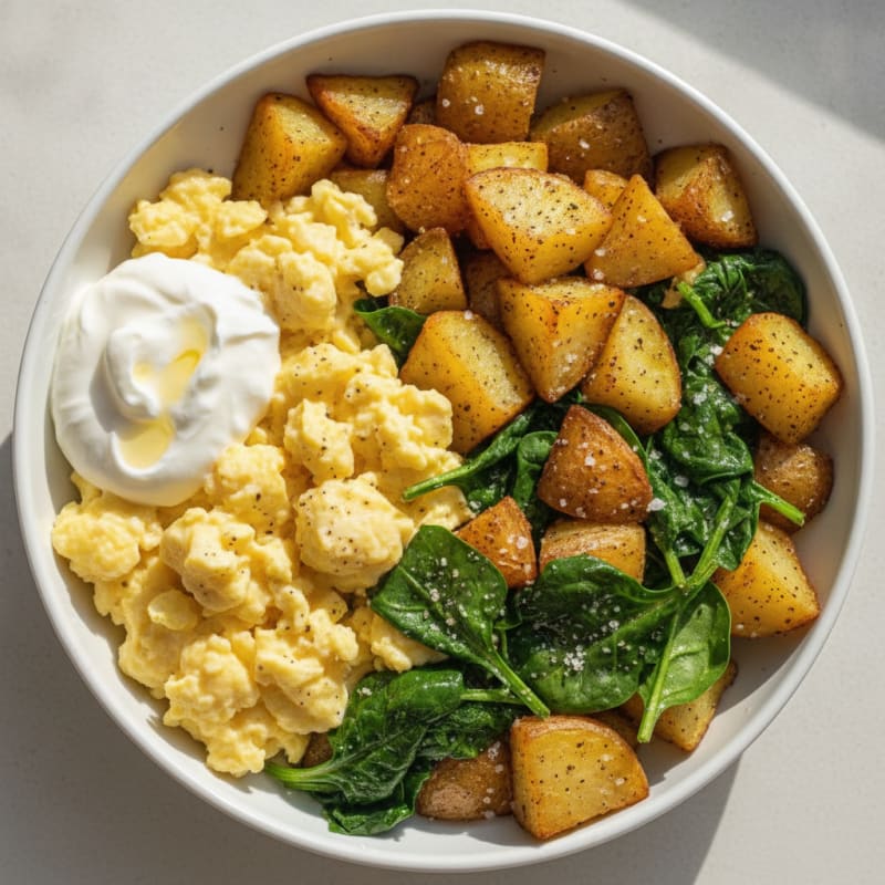 Eggs with Roasted Spinach and Potatoes