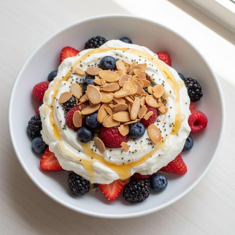 Greek Yogurt Protein Parfait with Mixed Berries and Almonds