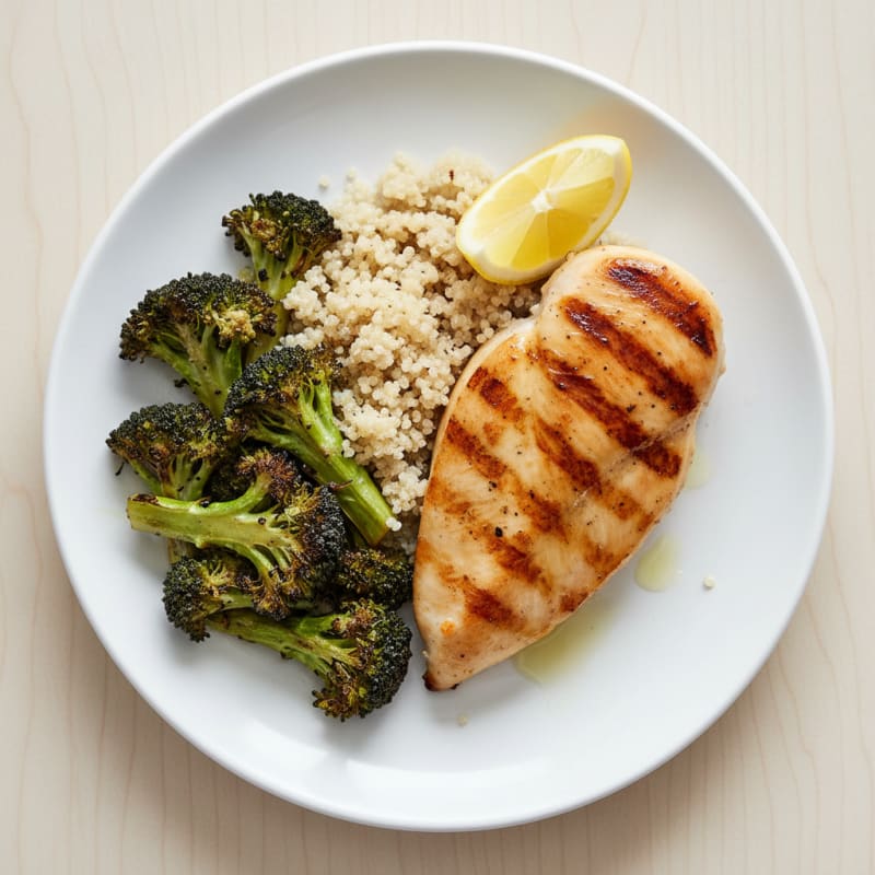 Grilled Chicken Breast with Quinoa and Roasted Broccoli