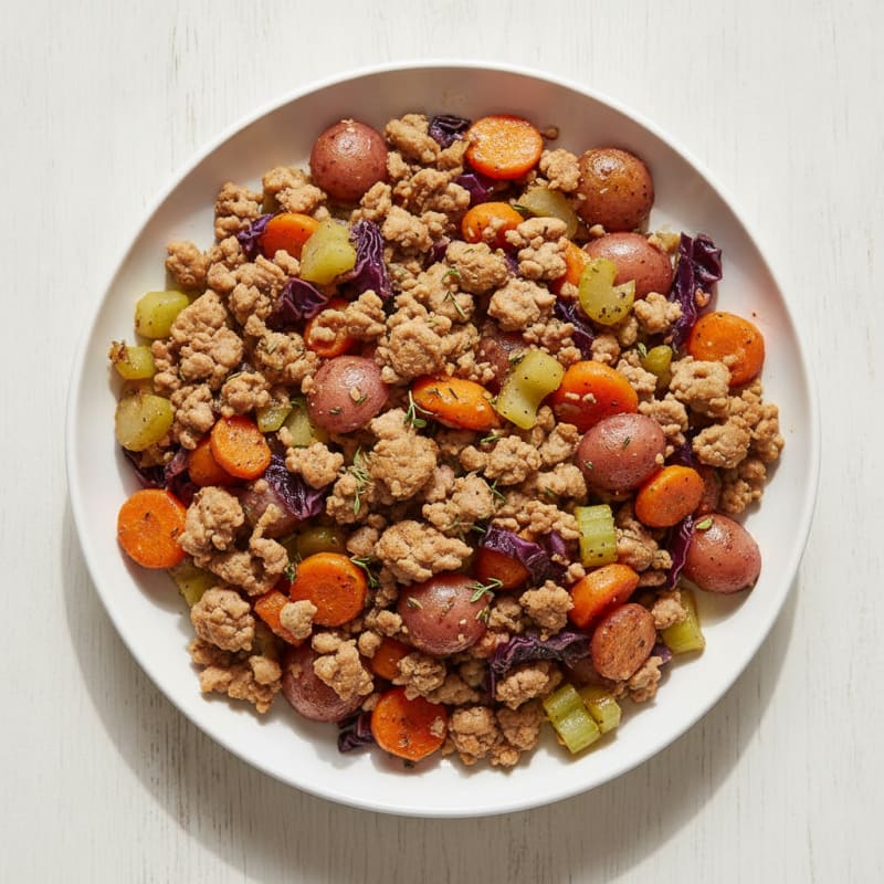 Ground Turkey and Roasted Root Vegetable Skillet