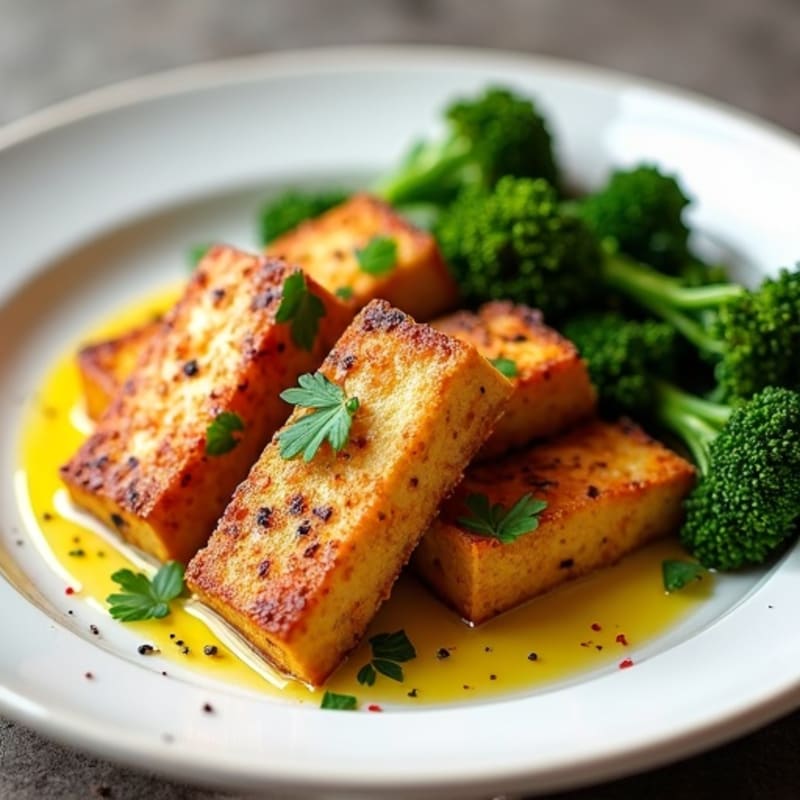 Crispy Baked Tofu with Garlic Roasted Broccolini
