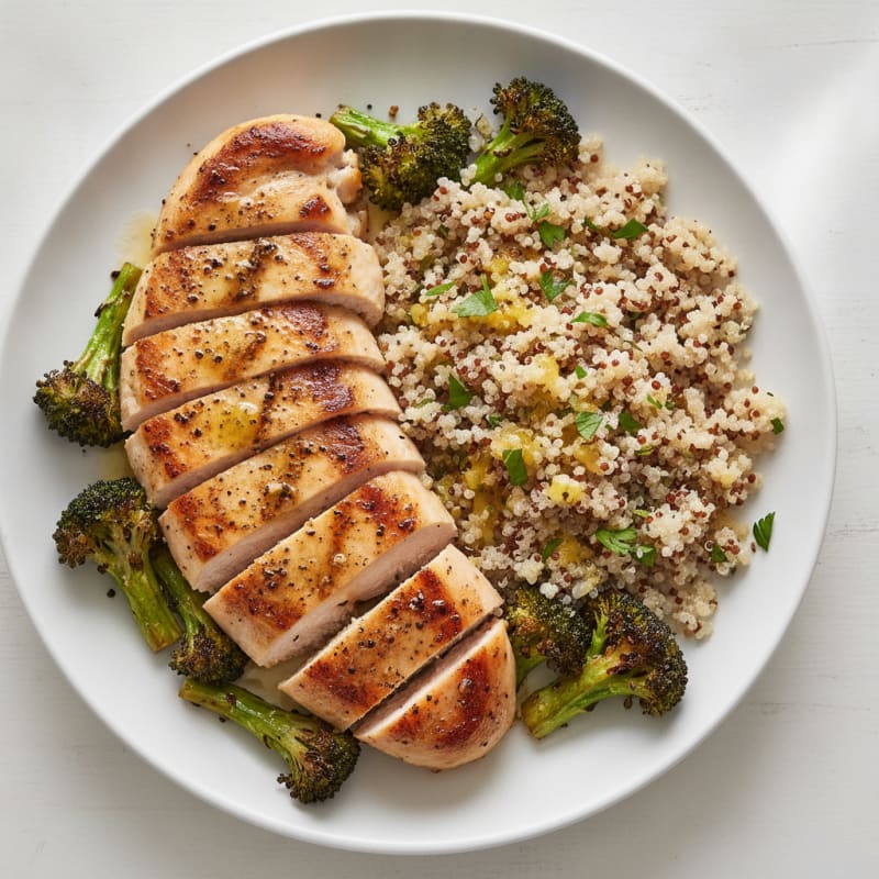 Grilled Chicken Breast with Quinoa and Roasted Broccoli