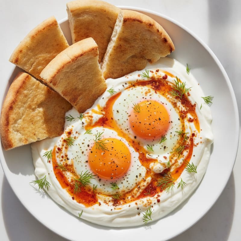 Baked Eggs with Spiced Yogurt and Pita