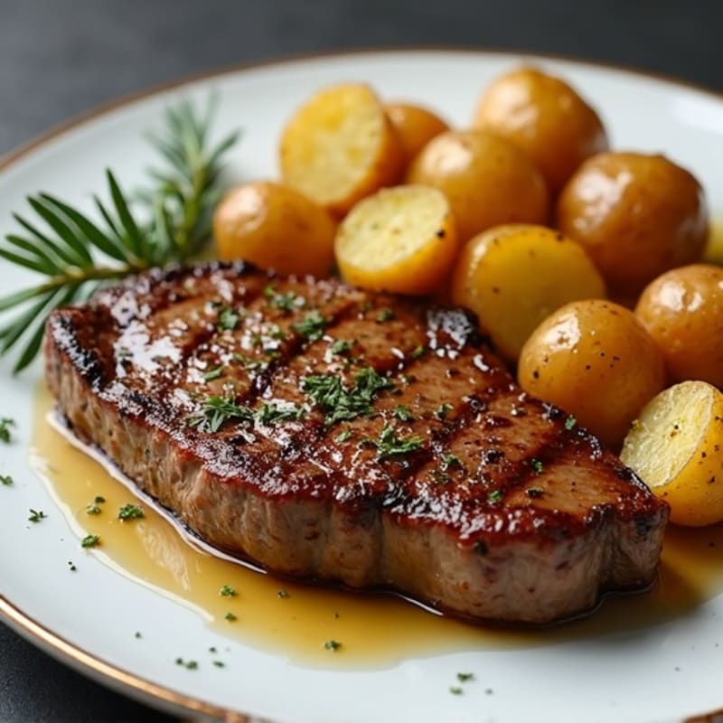 Pan-Seared Garlic-Herb Steak with Crispy Roasted Potatoes