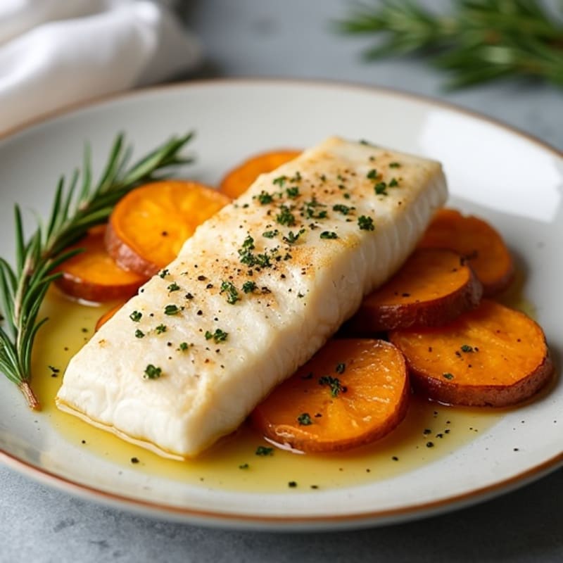 Flaky Baked White Fish with Roasted Sweet Potatoes