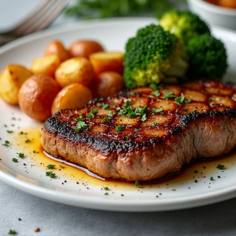 Roasted Steak with Crispy Potatoes and Roasted Broccoli