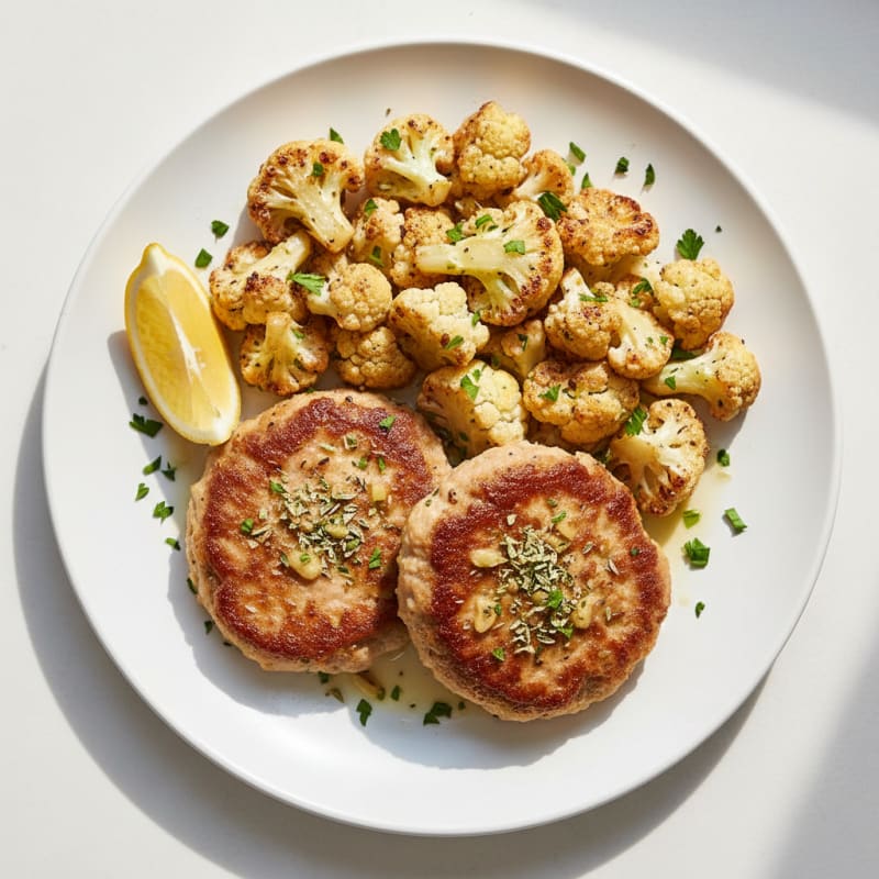 Herb-Seared Turkey Patties with Roasted Cauliflower