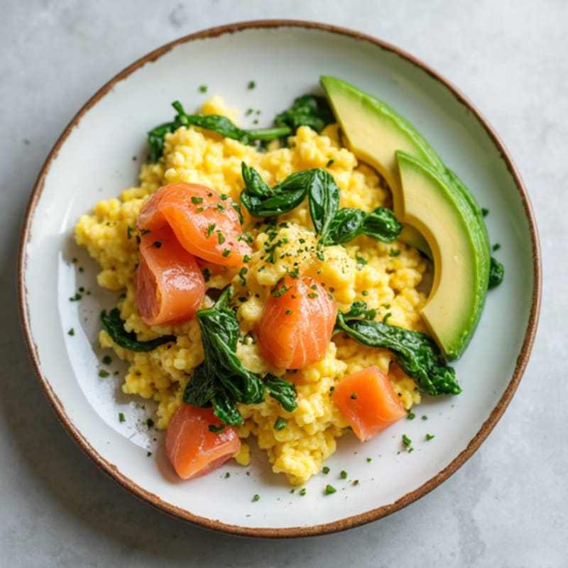 Creamy Scrambled Eggs with Smoked Salmon and Spinach