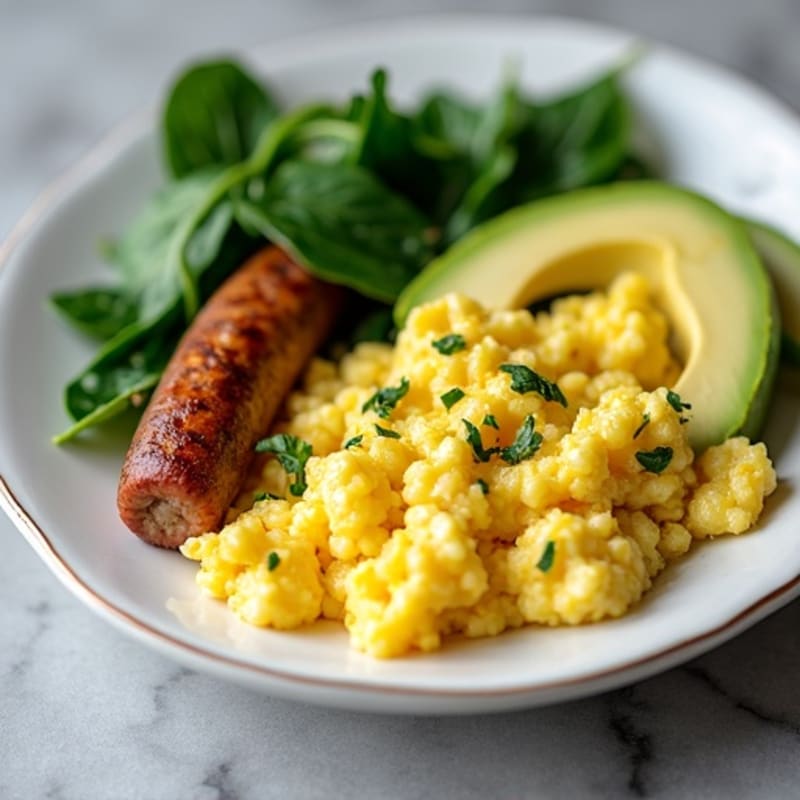 Egg White Scramble with Turkey Sausage and Sautéed Spinach