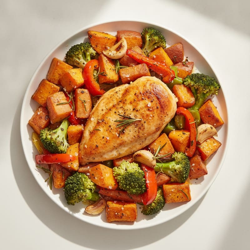 Herb-Roasted Chicken and Rainbow Vegetables