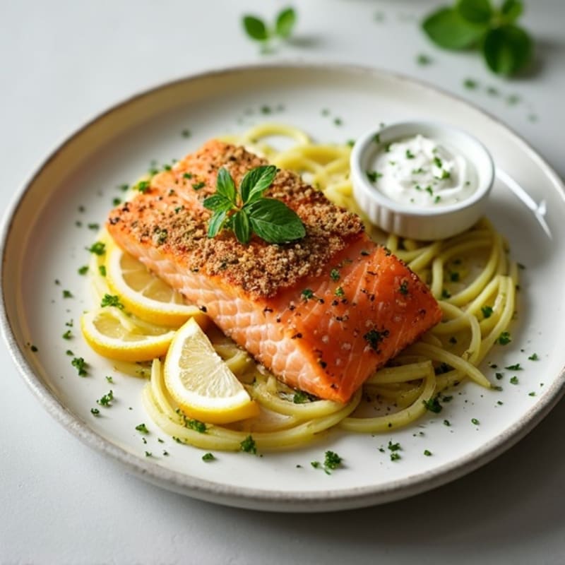 Herb-Crusted Smoked Salmon with Lemon Dill Sauce