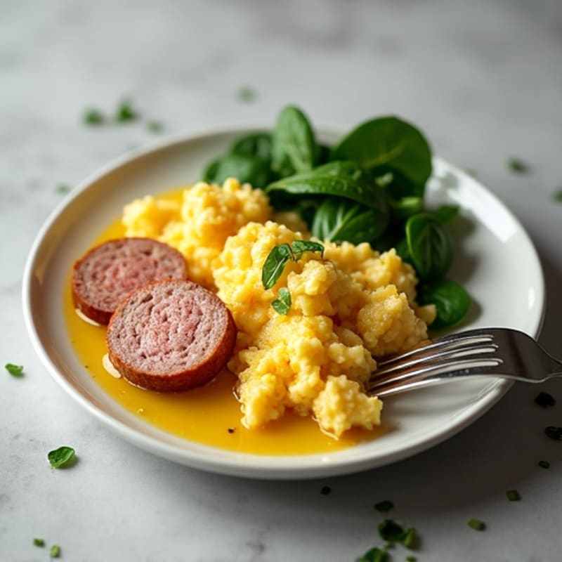 Egg White Scramble with Turkey Sausage and Spinach