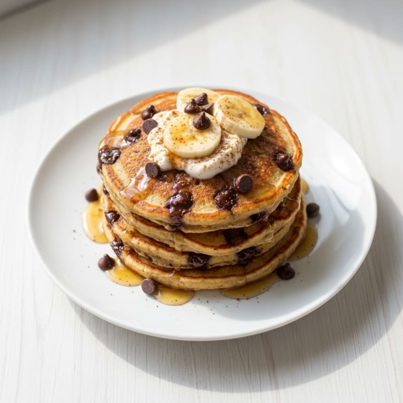 Golden Banana Chocolate Chip Pancakes