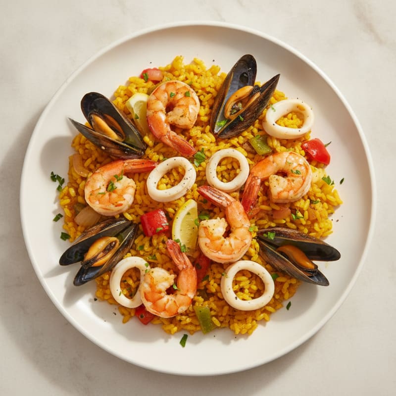 Spanish Seafood Paella with Saffron Rice