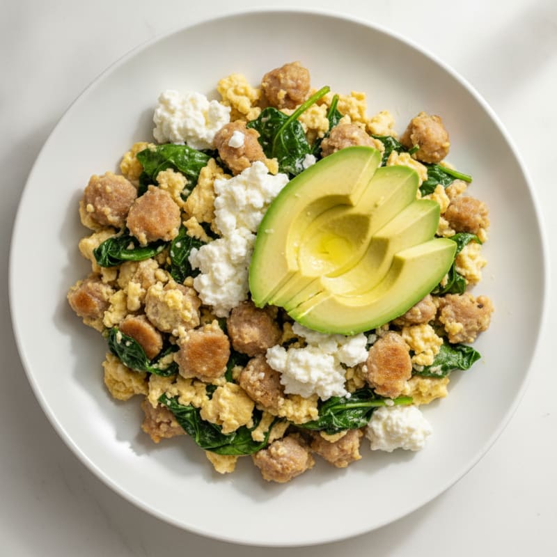 Egg White and Turkey Sausage Scramble with Cottage Cheese