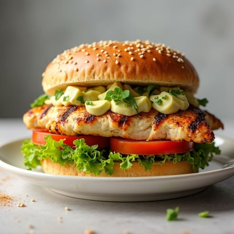 Grilled Chicken Sandwich with Creamy Avocado and Crunchy Slaw