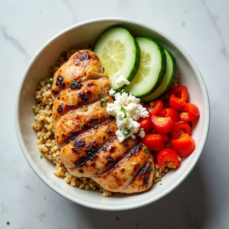 Grilled Chicken Breast and Quinoa Power Bowl with Crunchy Vegetables