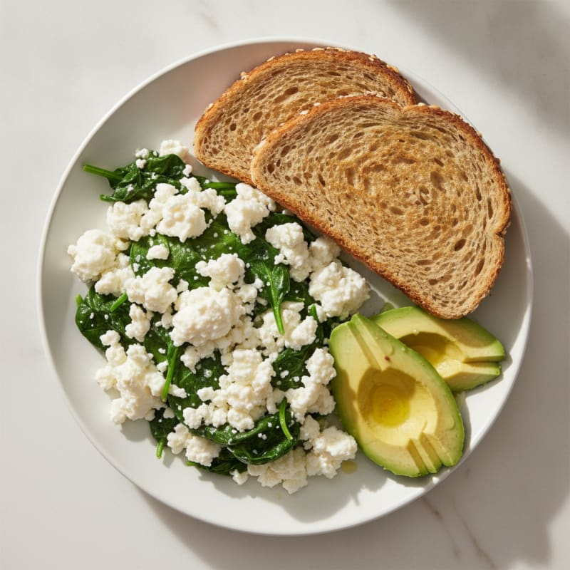 Cottage Cheese Egg White Scramble with Sautéed Spinach