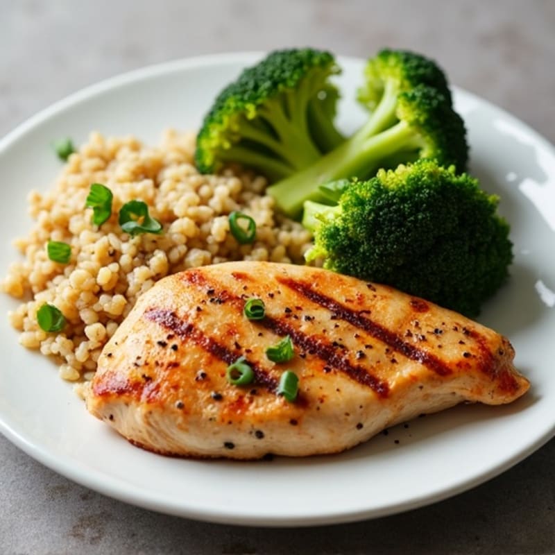 Grilled Chicken Breast with Quinoa and Roasted Broccoli