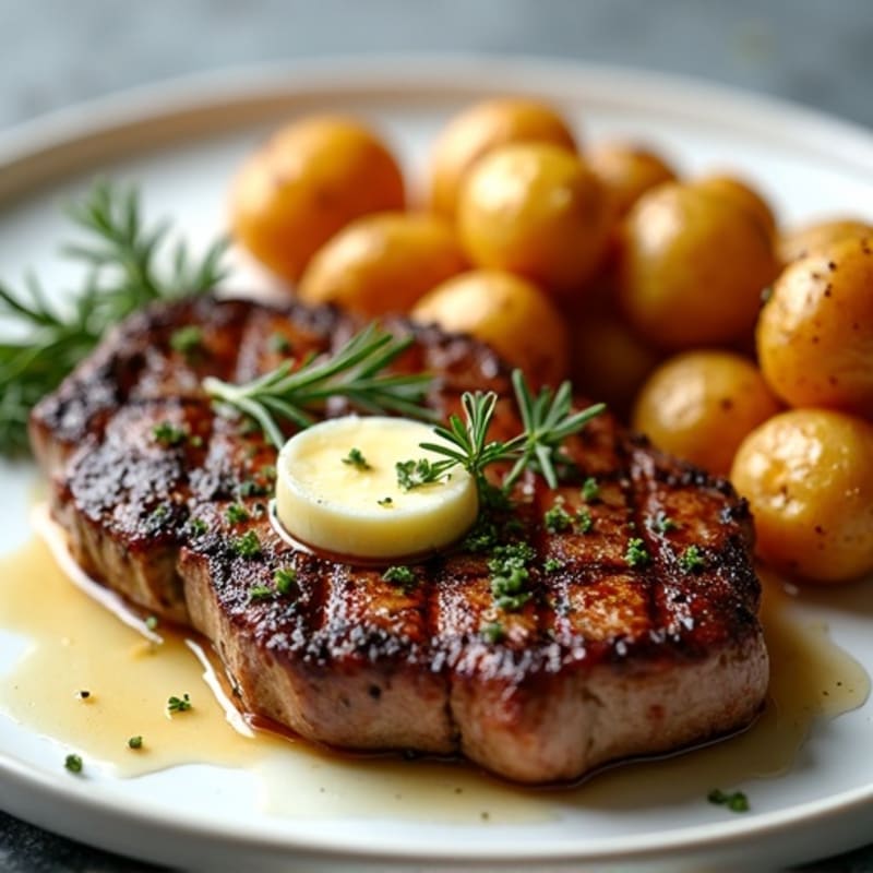 Herb-Garlic Butter Seared Steak with Roasted Baby Potatoes