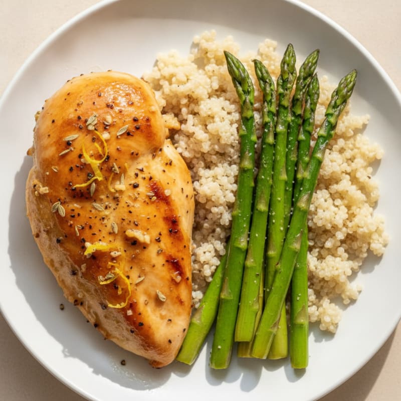 Lemon Herb Roasted Chicken with Quinoa and Asparagus