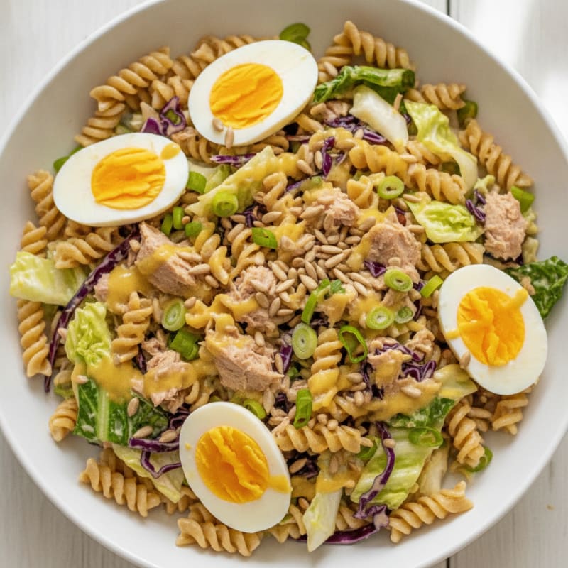 Tuna and Cabbage Crunch Salad with Hard Boiled Eggs