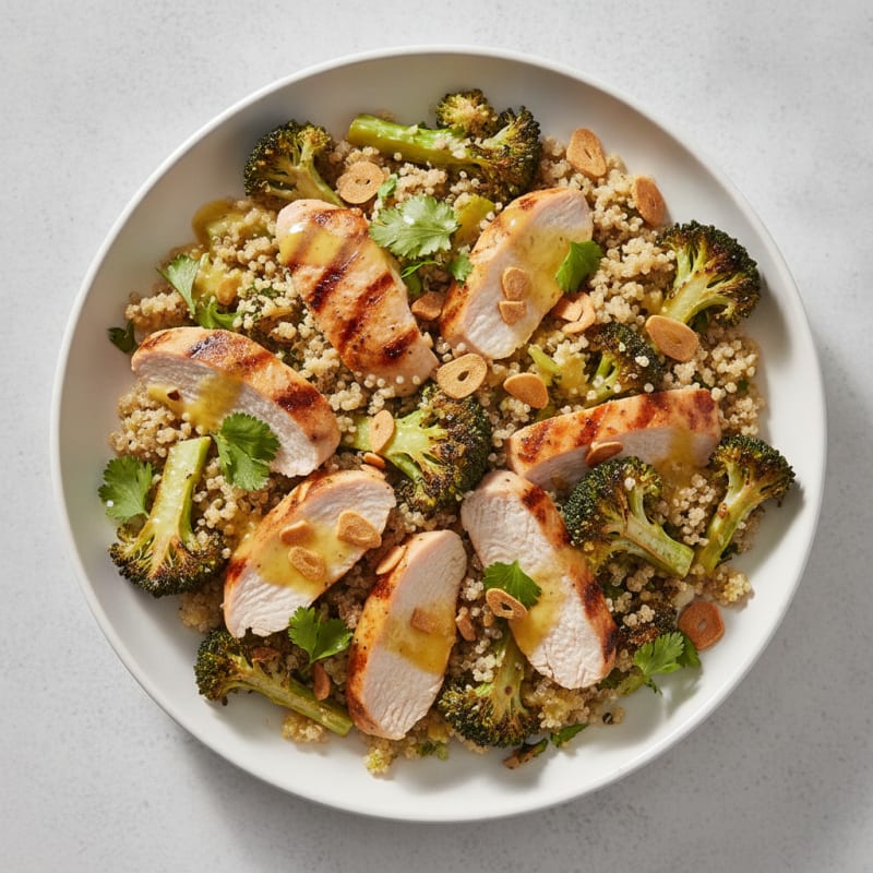 Grilled Turkey Breast Salad with Quinoa and Roasted Broccoli