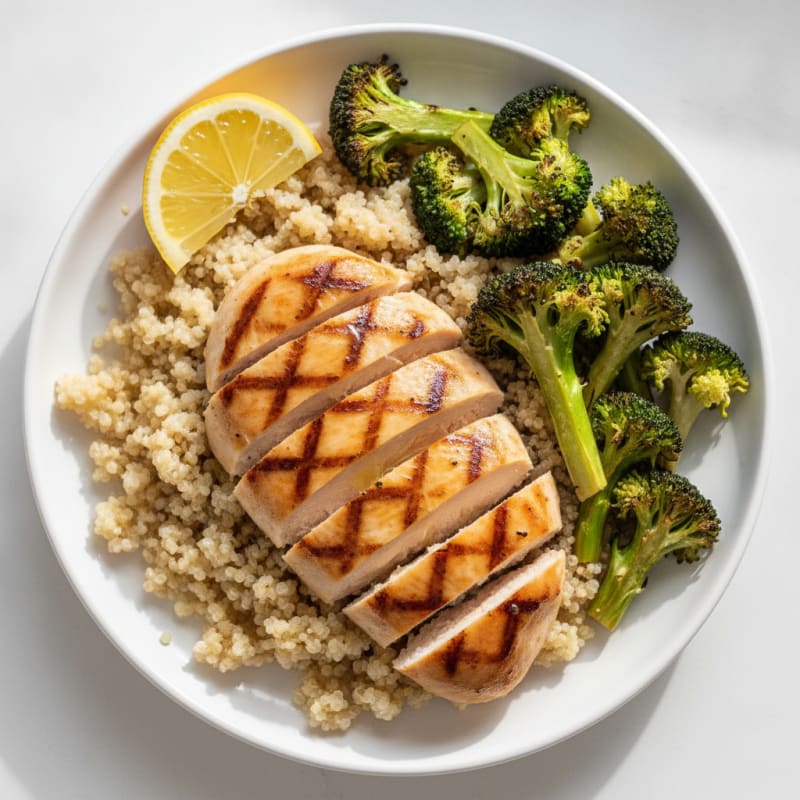 Grilled Chicken Breast with Quinoa and Roasted Broccoli