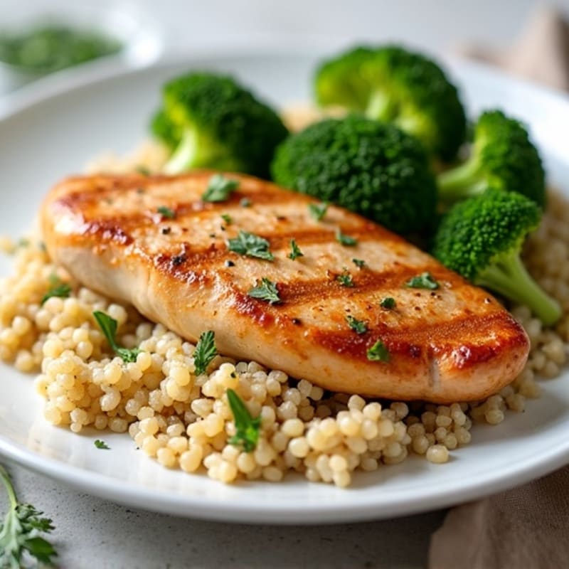 Grilled Chicken Breast with Quinoa and Steamed Broccoli