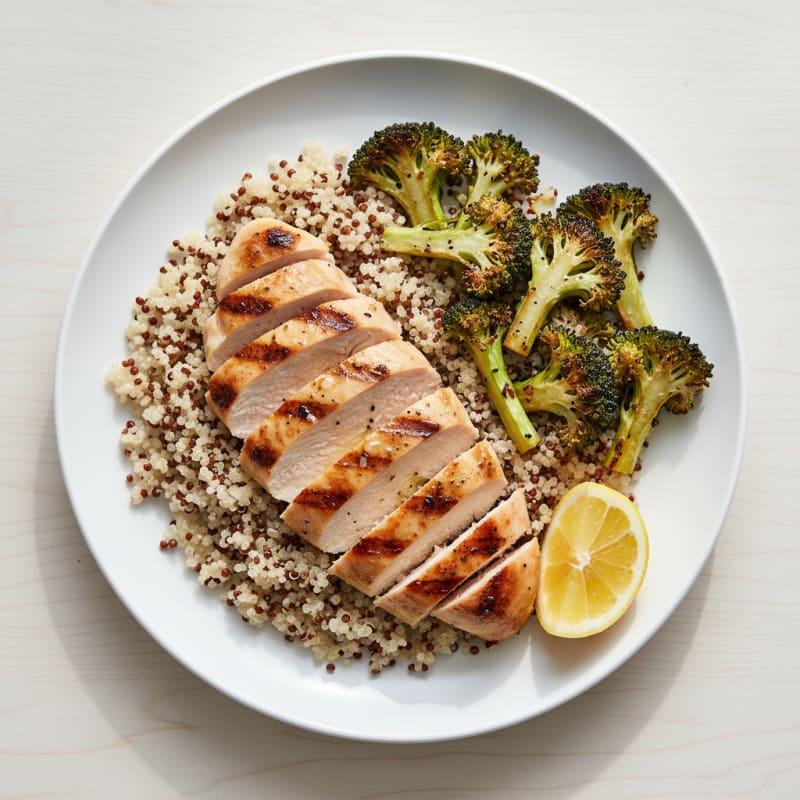 Grilled Chicken Breast with Quinoa and Roasted Broccoli