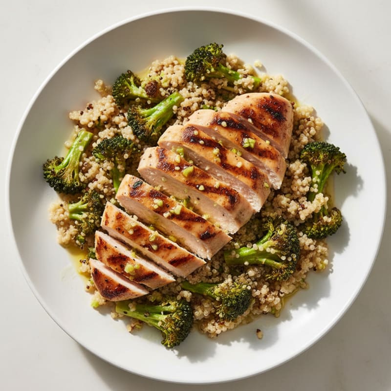Grilled Chicken Breast with Quinoa and Roasted Broccoli
