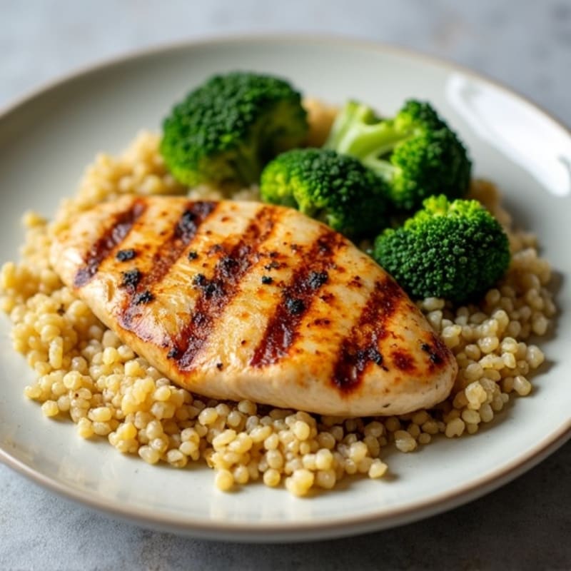 Grilled Chicken Breast with Roasted Broccoli and Quinoa