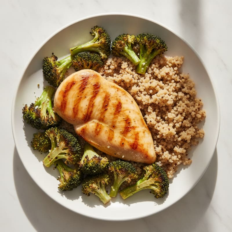 Grilled Chicken Breast with Roasted Broccoli and Quinoa